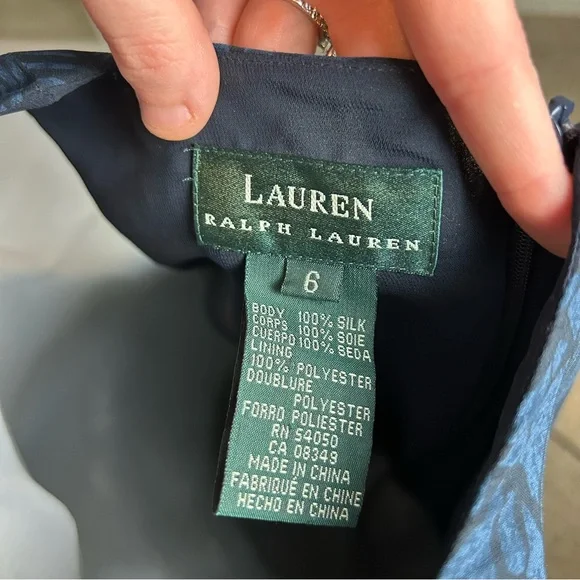 100% SilkVintage Y2K Lauren Ralph Lauren Navy Blue Abstract Patterned Maxi Dress - Picture 7 of 7